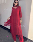 AstarQala - Ulfat Chikankari Rayon Ombré 3 Piece Kurta Set With Dupatta - Red - 413_7cdbfac4-5c67-465c-a4a7-5c6db6d9607d