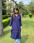 AstarQala - Gazala Rayon Straight Chikankari Kurta For Women - Blue - 425