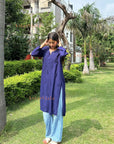 AstarQala - Gazala Rayon Straight Chikankari Kurta For Women - Blue - 426