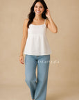 Sara Chikankari Cotton Strap Top - White