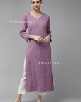 AstarQala - Sada Premium Viscose Georgette Long Lucknowi Chikankari Kurti For Women - Lilac - 473_4ec2ae05-2299-461c-b7dd-f478b9edf9c2