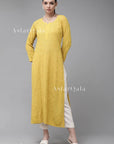 AstarQala - Sada Premium Viscose Georgette Long Lucknowi Chikankari Kurti For Women - Yellow - 476_e2fb5bff-2d0b-4b0c-9d14-a4c3e301c1a8