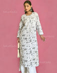 Zoya Mulmul Chikankari Printed Women's Kurta - Grey