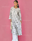Zoya Mulmul Chikankari Printed Women's Kurta - Grey