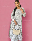 Zoya Mulmul Chikankari Printed Women's Kurta - Grey