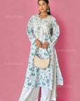 Zoya Mulmul Chikankari Printed Women's Kurta - Blue