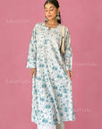 Zoya Mulmul Chikankari Printed Women's Kurta - Blue