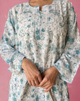 Zoya Mulmul Chikankari Printed Women's Kurta - Blue