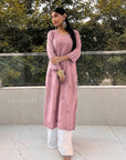 AstarQala - Mehar Chanderi Chikankari Straight Long Kurta For Women - - 59