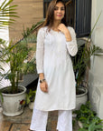Gazala Rayon Straight Chikankari Kurta For Women - White