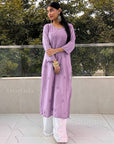 AstarQala - Mehar Chanderi Chikankari Straight Long Kurta For Women - Lavender - 62