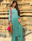 Afzeena Rayon Ombre Chikankari Straight Kurta Set - Green