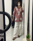 Aiish Straight Chiffon Chikankari Printed Short Kurta Top For Women - Maroon