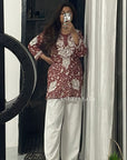 Aiish Straight Chiffon Chikankari Printed Short Kurta Top For Women - Maroon