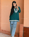 AstarQala - Heer Chikankari Rayon Straight Short Kurta Top - - AstarQala_-_Heer_Chikankari_Rayon_Straight_Short_Kurta_Top_-_Green_3