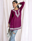 AstarQala - Heer Chikankari Rayon Straight Short Kurta Top - - AstarQala_-_Heer_Chikankari_Rayon_Straight_Short_Kurta_Top_-_Wine_2