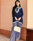 AstarQala - Heer Chikankari Rayon Straight Short Kurta Top - - AstarQala_-_Heer_Chikankari_Rayon_Straight_Short_Kurta_Top_blue_2