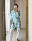 AstarQala - Iza Straight Chiffon Chikankari Printed Short Kurta Top For Women - 3XL - AstarQala_-_Iza_Straight_Chiffon_Chikankari_Printed_Short_Kurta_Top_For_Women_-_Green_2