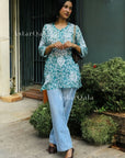 AstarQala - Iza Straight Chiffon Chikankari Printed Short Kurta Top For Women - - AstarQala_-_Iza_Straight_Chiffon_Chikankari_Printed_Short_Kurta_Top_For_Women_-_Green_3