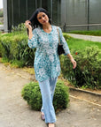 AstarQala - Iza Straight Chiffon Chikankari Printed Short Kurta Top For Women - - AstarQala_-_Iza_Straight_Chiffon_Chikankari_Printed_Short_Kurta_Top_For_Women_-_Green_5