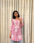 AstarQala - Iza Straight Chiffon Chikankari Printed Short Kurta Top For Women - - AstarQala_-_Iza_Straight_Chiffon_Chikankari_Printed_Short_Kurta_Top_For_Women_-_Pink_3