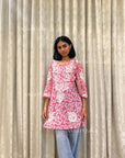AstarQala - Iza Straight Chiffon Chikankari Printed Short Kurta Top For Women - - AstarQala_-_Iza_Straight_Chiffon_Chikankari_Printed_Short_Kurta_Top_For_Women_-_Pink_4