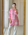 AstarQala - Iza Straight Chiffon Chikankari Printed Short Kurta Top For Women - 3XL - AstarQala_-_Iza_Straight_Chiffon_Chikankari_Printed_Short_Kurta_Top_For_Women_-_pink_1
