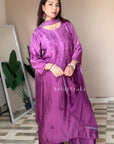 Bahar Premium Chanderi Chikankari Kurta Set For Women - Ombre Wine