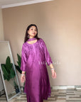 Bahar Premium Chanderi Chikankari Kurta Set For Women - Ombre Wine