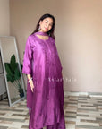 Bahar Premium Chanderi Chikankari Kurta Set For Women - Ombre Wine
