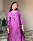 Bahar Premium Chanderi Chikankari Kurta Set For Women - Ombre Wine