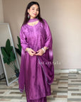 Bahar Premium Chanderi Chikankari Kurta Set For Women - Ombre Wine