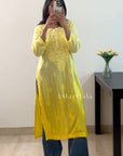 Banu Rayon Straight Chikankari Kurti - Ombre Yellow