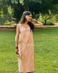 Bushra Rayon Chikankari Sleeveless Long Strap Kurti - Peach