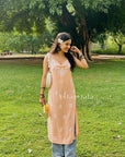 Bushra Rayon Chikankari Sleeveless Long Strap Kurti - Peach