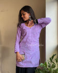 Eliza Mul Cotton Chikankari Short Kurti Top - Lavender