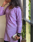 Eliza Mul Cotton Chikankari Short Kurti Top - Lavender