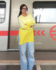 Eliza Mul Cotton Chikankari Short Kurti Top - Ombre Yellow