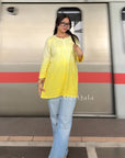 Eliza Mul Cotton Chikankari Short Kurti Top - Ombre Yellow