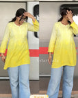 Eliza Mul Cotton Chikankari Short Kurti Top - Ombre Yellow