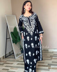 Faiza Chikankari Rayon Kurta Set - Black