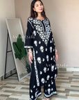 Faiza Chikankari Rayon Kurta Set - Black