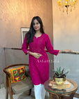 Gazala Rayon Straight Chikankari Kurta For Women - Magenta Pink