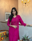 Gazala Rayon Straight Chikankari Kurta For Women - Magenta Pink