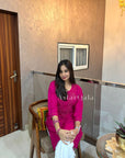 Gazala Rayon Straight Chikankari Kurta For Women - Magenta Pink
