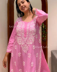 Hira Modal Chikankari Long Kurta – Pink