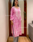Hira Modal Chikankari Long Kurta – Pink
