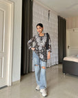 Aiish Straight Chiffon Chikankari Printed Short Kurta Top For Women - Black