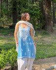 Kaya Strap Long Rayon Chikankari Kurti - Blue