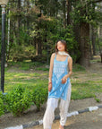 Kaya Strap Long Rayon Chikankari Kurti - Blue